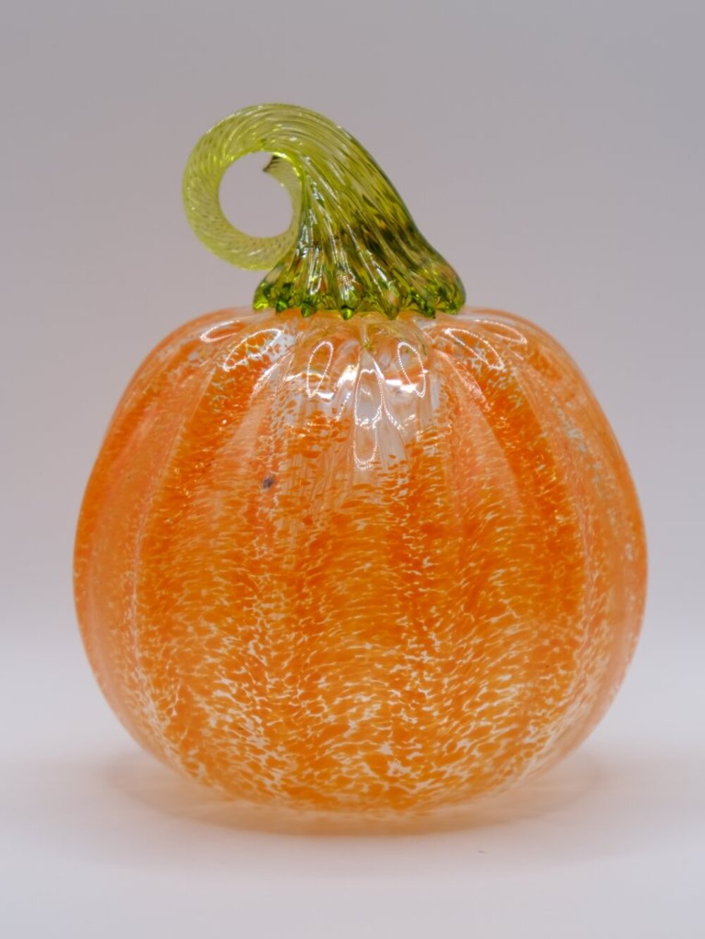 Hand-Blown Glass Pumpkin | Orange Frit with Green Stem | Studio Art Piece